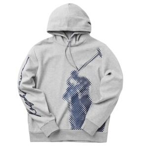 Polo Ralph Lauren Big Pony Hoodie Mens Large Grey Blue 1967 Spell Out NWOT